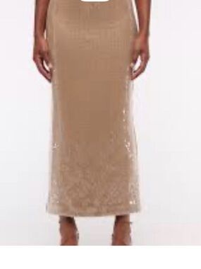 Abercrombie & Fitch Tan Sequin Midi Skirt size Xl Nude skirt clear sequins !